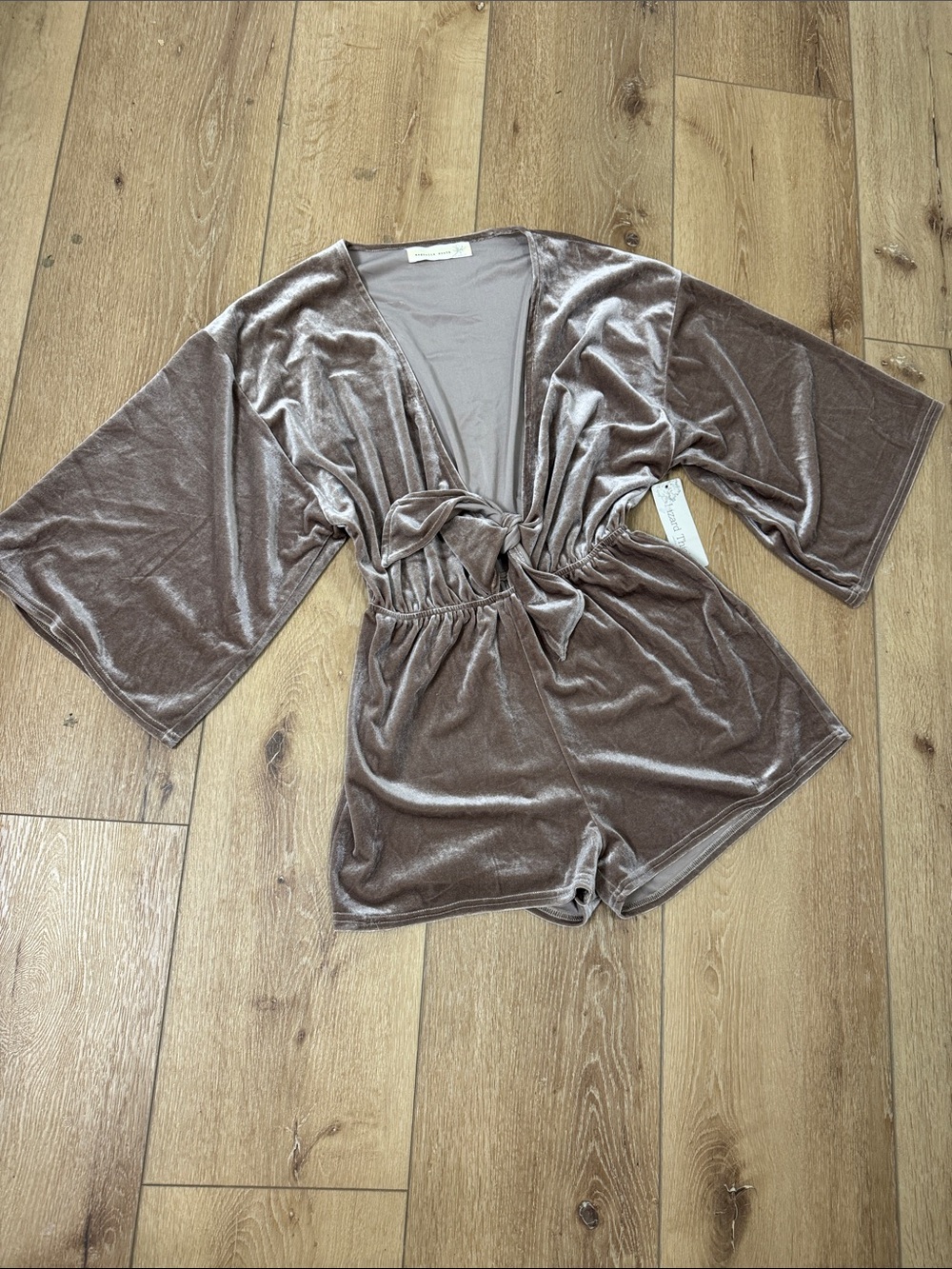Lizard Thicket Taupe Velvet Tie-Front Romper